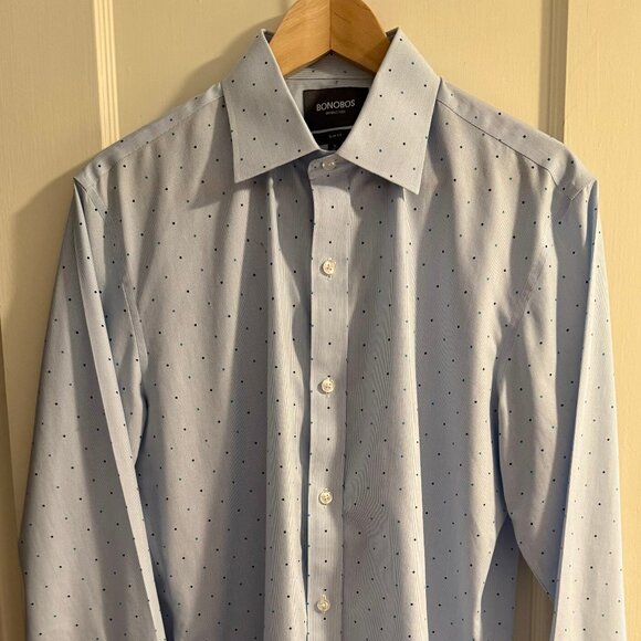 Bonobos Daily Grind Wrinkle Free Dress Shirt - Blue Poka Dot 16/34 Size Large - Picture 1 of 4
